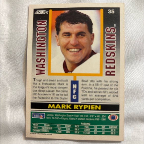 *MARK RYPIEN*SIGNED*AUTOGRAPHED*FOOTBALL*WASHINGTON*REDSKINS*NFL- And Card - Picture 7 of 8